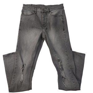 Tsubi Skinny Jeans Stretch Button Fly 32" Inseam Distressed Straight Gray Denim